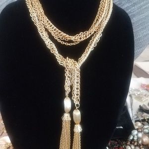 Vintage 48" Gold Metal Chain Tassle Necklace
